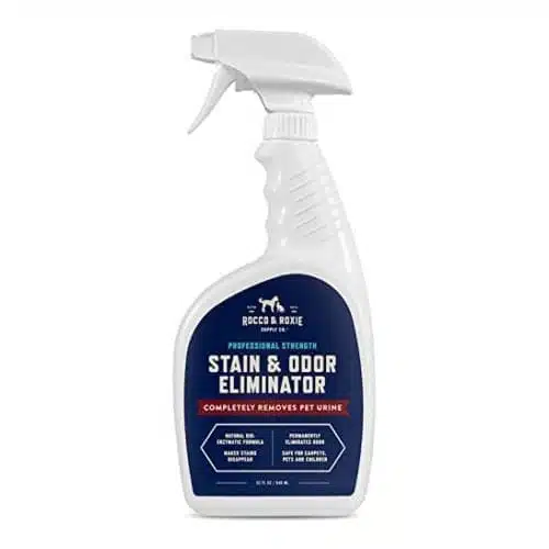 Stain & Odor Eliminator spray bottle over white background